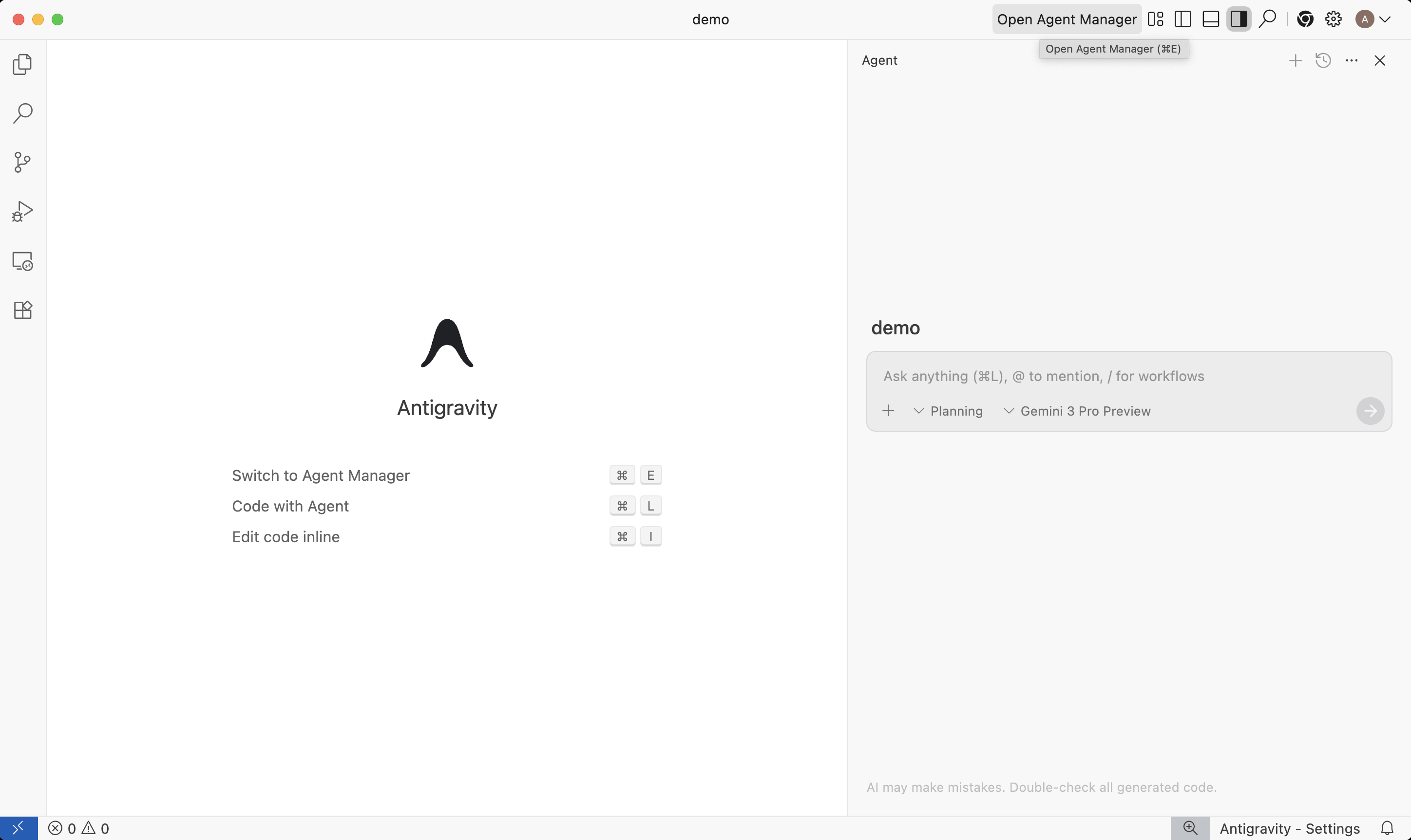 Editor Open Agent Manager
