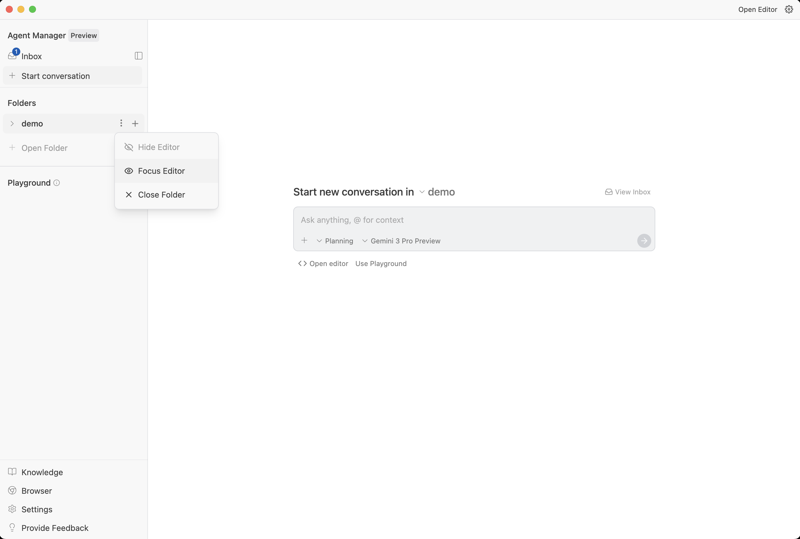 Agent Manager Open Editor