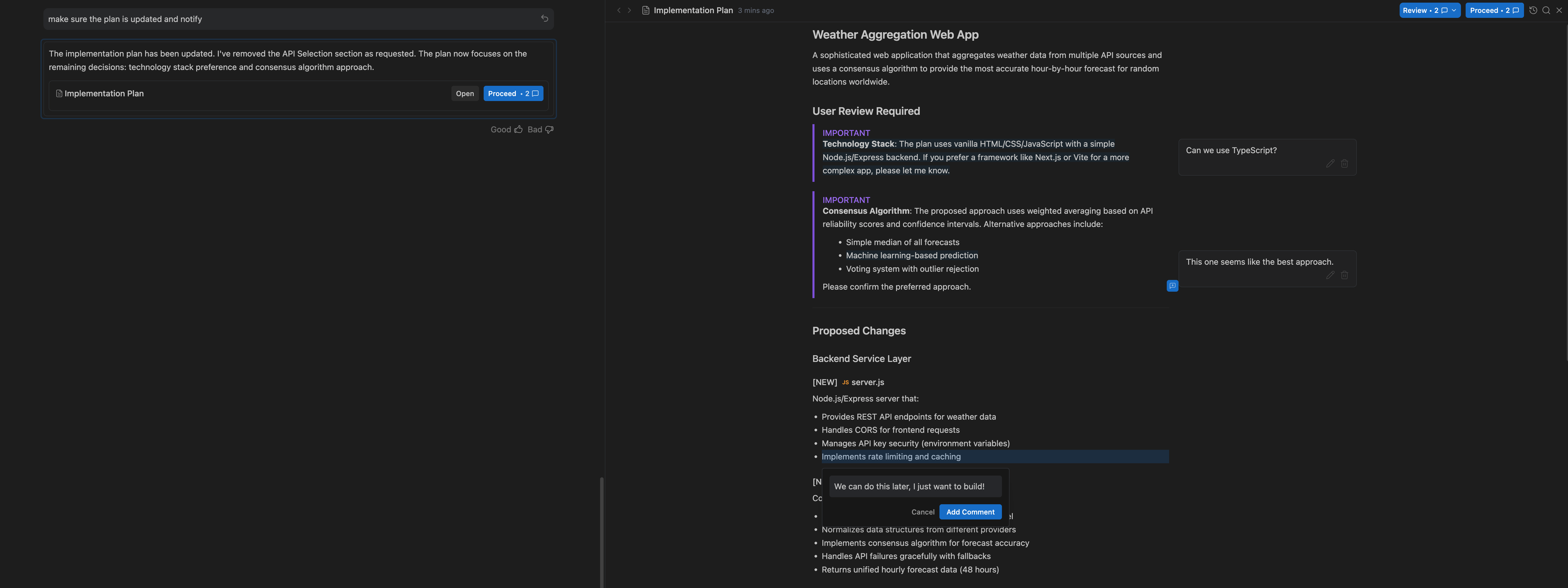 Artifact Implementation Plan Comments